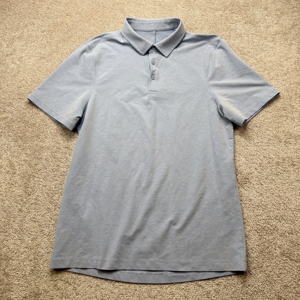 Lululemon Mens M Polo Shirt Light Blue Evolution Short Sleeve Performance - Picture 2 of 6